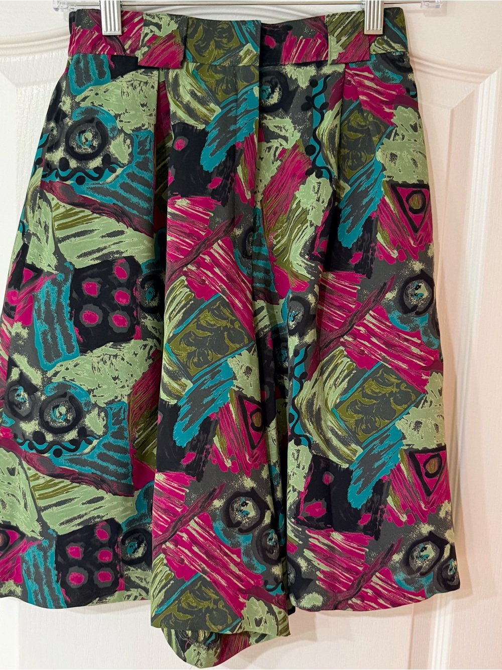 Vintage 1970s Japanese Abstract Print Culotte Shorts High Waist Wide Leg